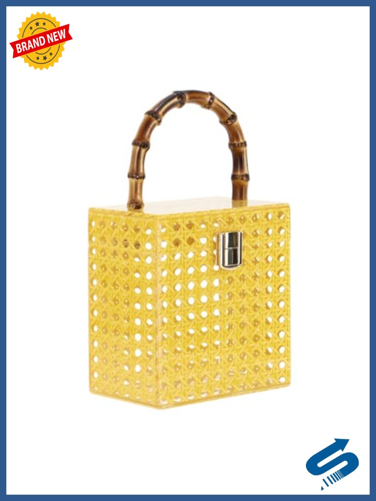Acrylic Wicker Rattan Clutch Purse Top Handle Handbag Formal Party